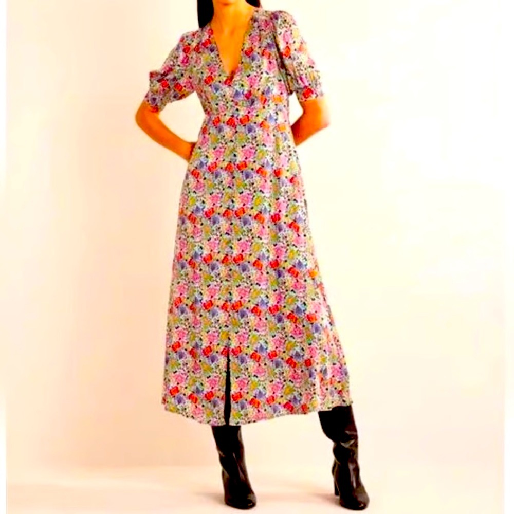 NWT Boden Floral silky V-Neck MIDI Tea Dresses (size 6, size 4) Carnation Garden
